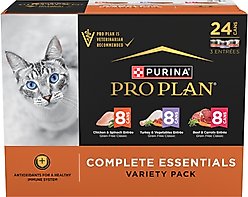 Purina Pro Plan Complete Essentials Grain-Free Chicken, Turkey & Beef Variety Pack Wet Cat Food, 3-oz can, case of 24