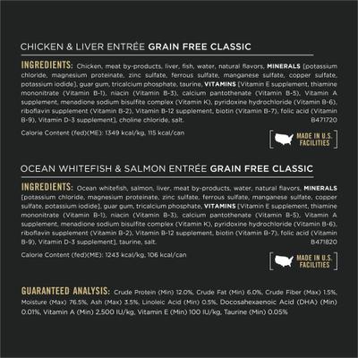 Show full view: Purina Pro Plan Grain-Free Chicken & Liver & Ocean Whitefish & Salmon Variety Pack Wet Kitten Food, 3-oz can, case of 24 slide 7 of 12