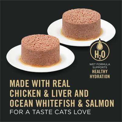 Show full view: Purina Pro Plan Grain-Free Chicken & Liver & Ocean Whitefish & Salmon Variety Pack Wet Kitten Food, 3-oz can, case of 24 slide 3 of 12