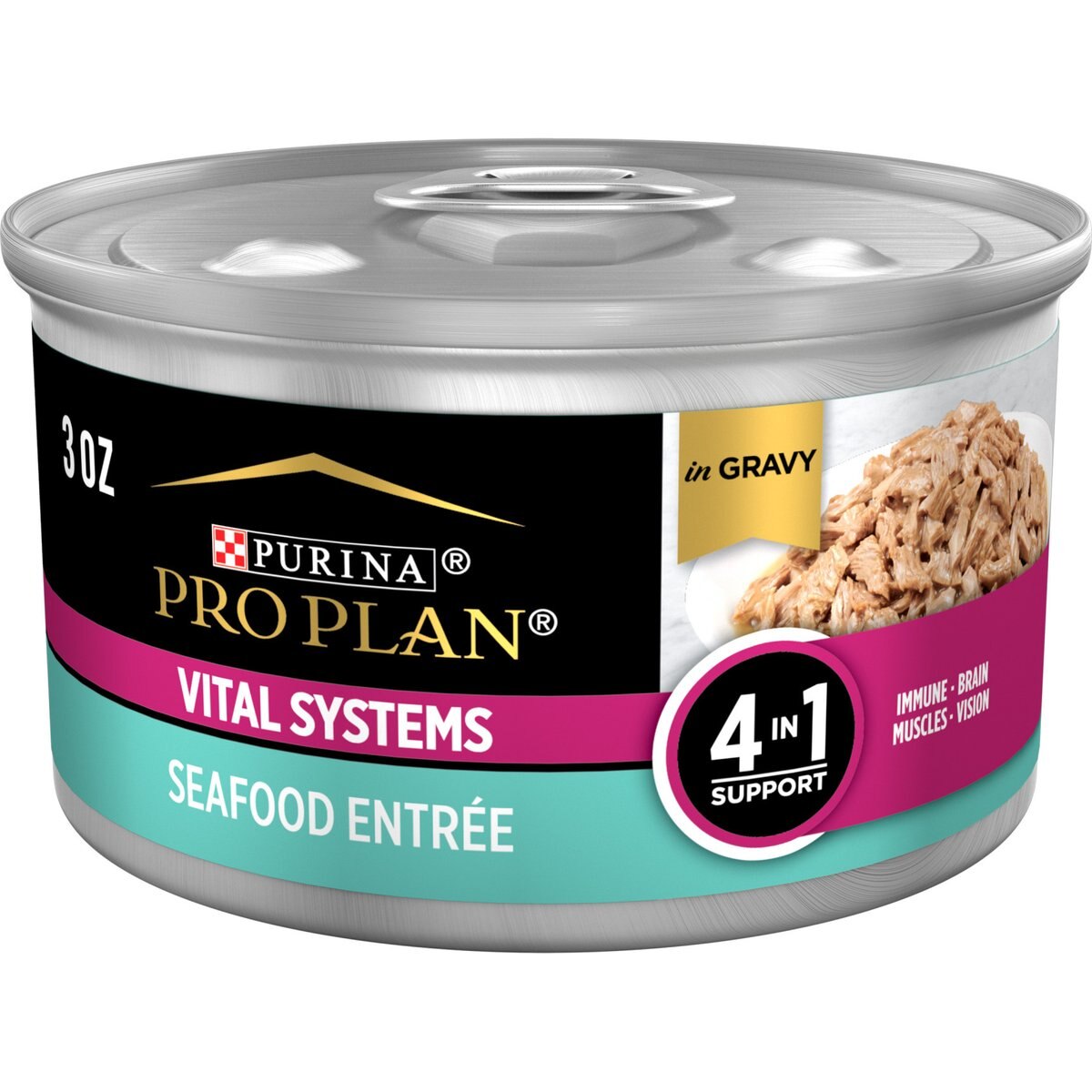 Purina Pro Plan Vital Systems Seafood Entree in Wet Cat Food Gravy, 3-oz can, case of 24