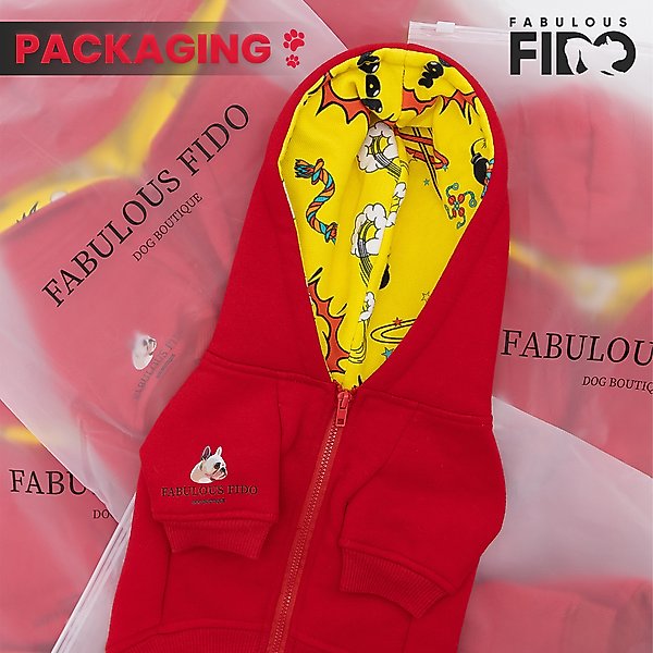Show full view: Fabulous Fido Cotton Cozy & Comfortable Dog Hoodie with Front Zipper, Red, Large slide 7 of 8