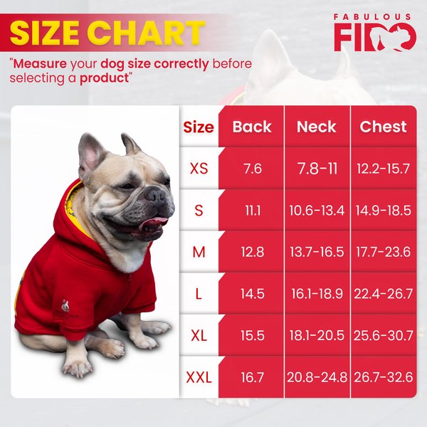 Show full view: Fabulous Fido Cotton Cozy & Comfortable Dog Hoodie with Front Zipper, Red, Large slide 4 of 8