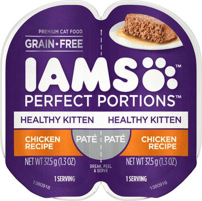 Show full view: Iams ProActive Health Kitten Dry Food + Perfect Portions Healthy Kitten Chicken Recipe Pate Grain-Free Cat Food Trays slide 6 of 10