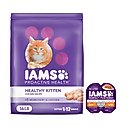 Iams ProActive Health Kitten Dry Food + Perfect Portions Healthy Kitten Chicken Recipe Pate Grain-Free Cat Food Trays
