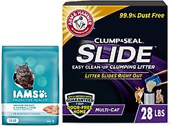Iams ProActive Health Indoor Weight & Hairball Care Dry Food + Arm & Hammer Litter Slide Multi-Cat Scented Clumping Clay Cat Litter