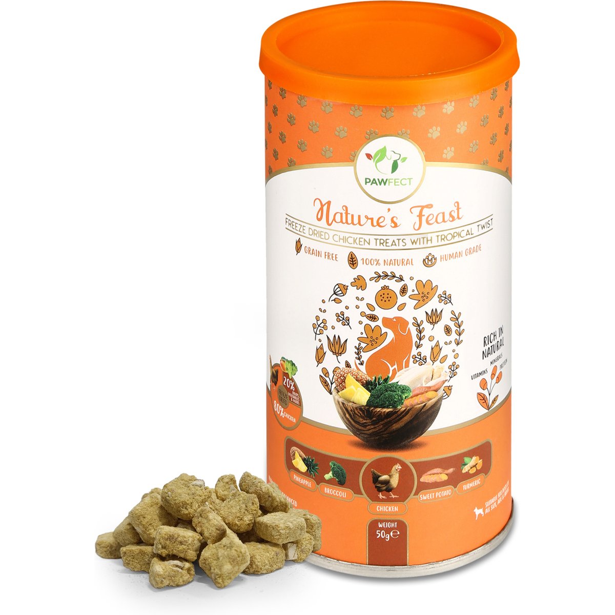 Pawfect Nature's Feast Chicken with Tropical Fruits & Vegetables Grain-Free All Natural Freeze-Dried Dog Training Treat, 1.76-oz canister