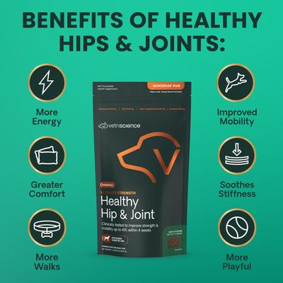 Show full view: VetriScience GlycoFlex Plus Ultimate Strength Healthy Hip & Joint Duck-Flavored Chews with Glucosamine & Chondroitin Supplement for Dogs, 120 count slide 6 of 11