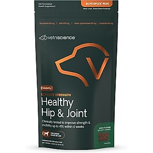 VetriScience GlycoFlex Plus Ultimate Strength Healthy Hip & Joint Duck-Flavored Chews with Glucosamine & Chondroitin Supplement for Dogs, 120 count
