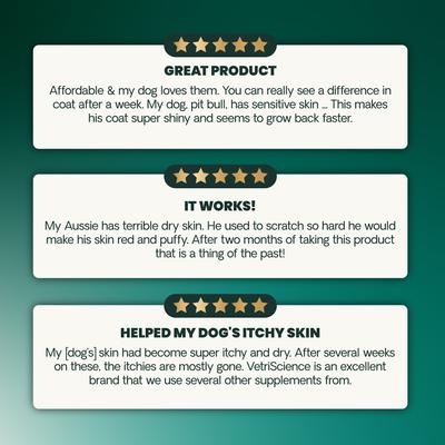 Show full view: VetriScience Derma Strength Soft Chews Skin & Coat Supplement for Dogs, 70 count slide 8 of 10