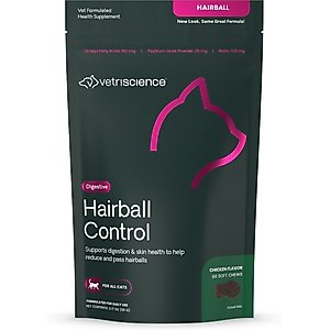 VetriScience Hairball Chicken Liver Flavored Soft Chews Hairball Control Supplement for Cats, 60 count