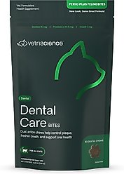 VetriScience Perio Plus Everyday Health Feline Bites Dental Cat Treats, 4.23-oz bag, 60 chews