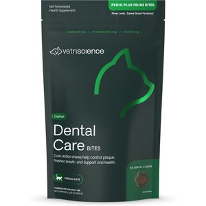 VetriScience Perio Plus Everyday Health Feline Bites Dental Cat Treats, 4.23-oz bag, 60 chews
