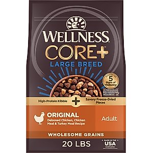 Wellness CORE+ Large Breed Chicken & Turkey Grained Natural Adult Dry Dog Food, 20-lb bag