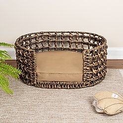 THE LICKER STORE Gigi Modern Bohemian Handwoven Hyacinth Open-Weave Oval Dog Bed, Brown slide 2 of 8