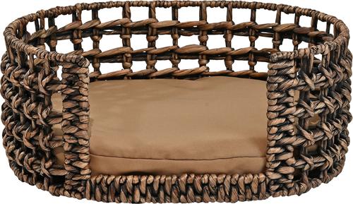 Show full view: THE LICKER STORE Gigi Modern Bohemian Handwoven Hyacinth Open-Weave Oval Dog Bed, Brown slide 7 of 10