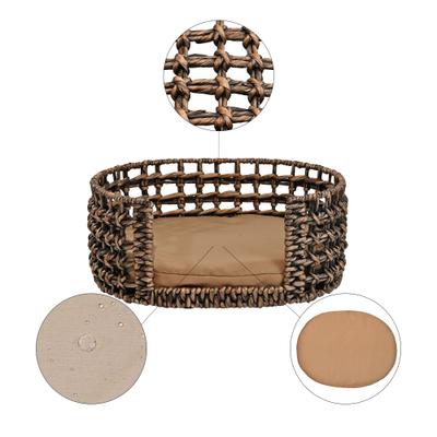 Show full view: THE LICKER STORE Gigi Modern Bohemian Handwoven Hyacinth Open-Weave Oval Dog Bed, Brown slide 5 of 10