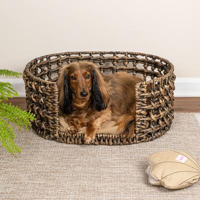 Show full view: THE LICKER STORE Gigi Modern Bohemian Handwoven Hyacinth Open-Weave Oval Dog Bed, Brown slide 2 of 10