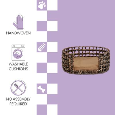 Show full view: THE LICKER STORE Gigi Modern Bohemian Handwoven Hyacinth Open-Weave Oval Dog Bed, Brown slide 3 of 10
