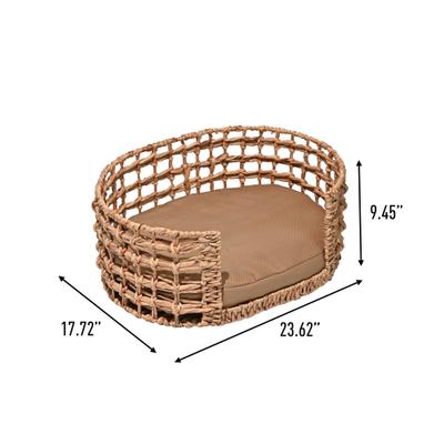 Show full view: THE LICKER STORE Gigi Modern Bohemian Handwoven Hyacinth Open-Weave Oval Dog Bed, Natural slide 4 of 10