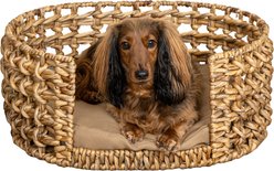 THE LICKER STORE Gigi Modern Bohemian Handwoven Hyacinth Open-Weave Oval Dog Bed, Natural