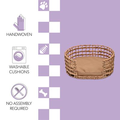 Show full view: THE LICKER STORE Gigi Modern Bohemian Handwoven Hyacinth Open-Weave Oval Dog Bed, Natural slide 3 of 10