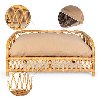 Show full view: THE LICKER STORE Bohemian Handwoven Rattan Elevated Dog & Cat Sofa Daybed, Natural, 27.5 x 17-in slide 6 of 10
