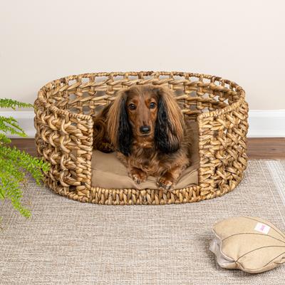 Show full view: THE LICKER STORE Gigi Modern Bohemian Handwoven Hyacinth Open-Weave Oval Dog Bed, Natural slide 2 of 10