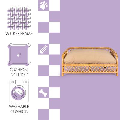 Show full view: THE LICKER STORE Bohemian Handwoven Rattan Elevated Dog & Cat Sofa Daybed, Natural, 27.5 x 17-in slide 4 of 10