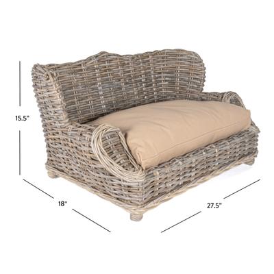 Show full view: THE LICKER STORE Classic Mediterranean Handwoven Rattan Elevated Sofa Dog & Cat Daybed, Kubu Gray, 27.5 x 18-in slide 4 of 10