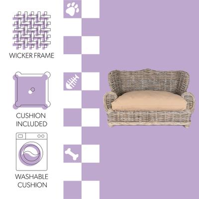 Show full view: THE LICKER STORE Classic Mediterranean Handwoven Rattan Elevated Sofa Dog & Cat Daybed, Kubu Gray, 27.5 x 18-in slide 3 of 10