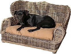 THE LICKER STORE Classic Mediterranean Handwoven Rattan Elevated Sofa Dog & Cat Daybed, Kubu Gray, 27.5 x 18-in