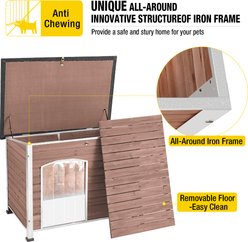Aivituvin Wooden Heavy Duty Iron Frame Dog House, Light Brown, Medium slide 2 of 5