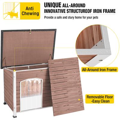 Show full view: Aivituvin Wooden Heavy Duty Iron Frame Dog House, Light Brown, Medium slide 4 of 5