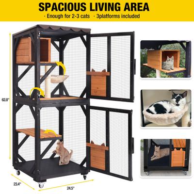 Show full view: Aivituvin AIR22-M Catio Wooden Outdoor Wheeled Cat House, Brown, Medium slide 7 of 8