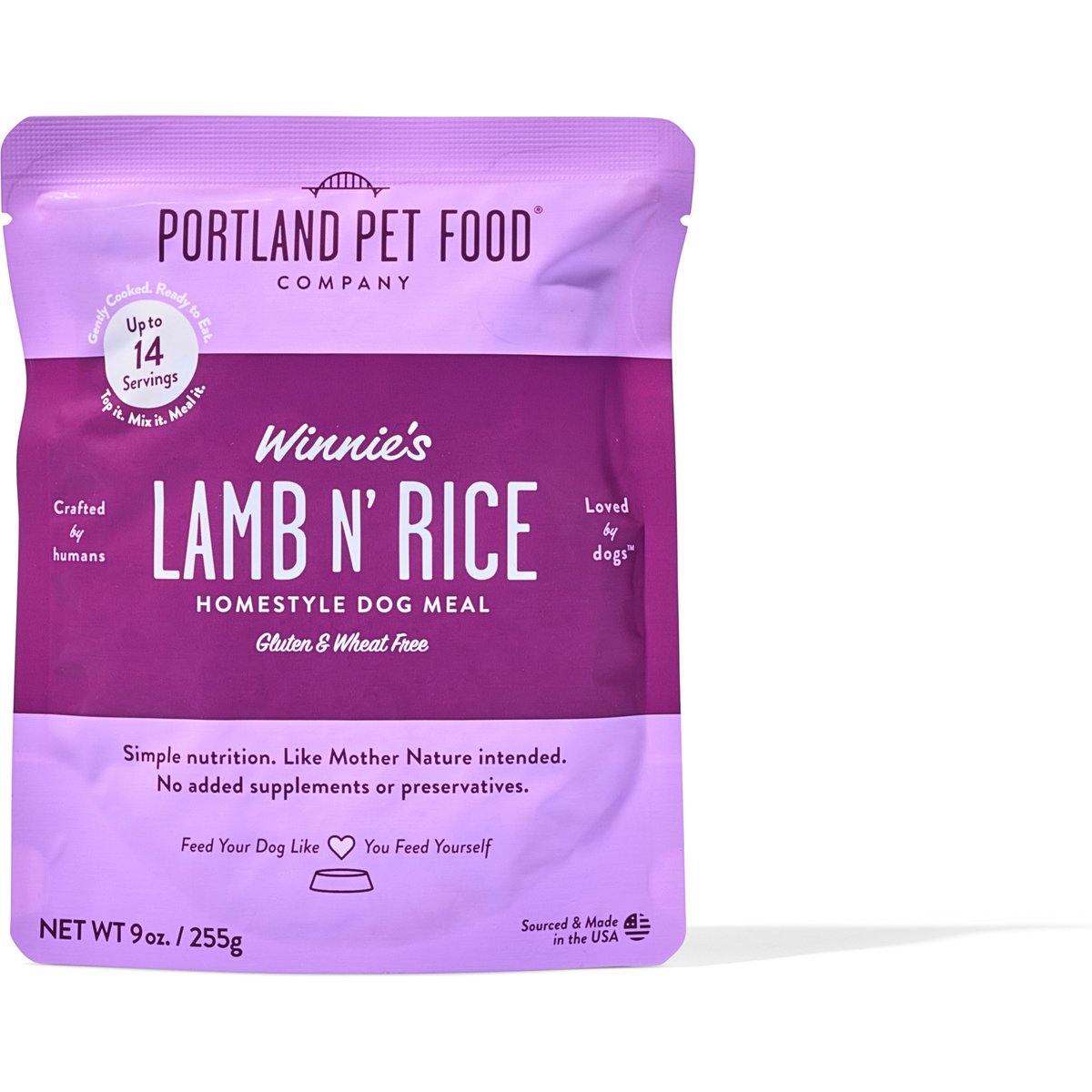 Portland Pet Food Company Winnie's Lamb N' Rice Homestyle Wet Dog Food Topper, 9-oz pouch, case of 4