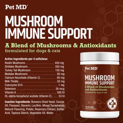 Show full view: Pet MD Mushroom Immune Support Chews for Cats & Dogs, 120 count slide 6 of 7