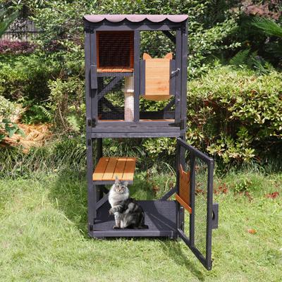 Show full view: Aivituvin AIR22-M Catio Wooden Outdoor Wheeled Cat House, Brown, Medium slide 3 of 8