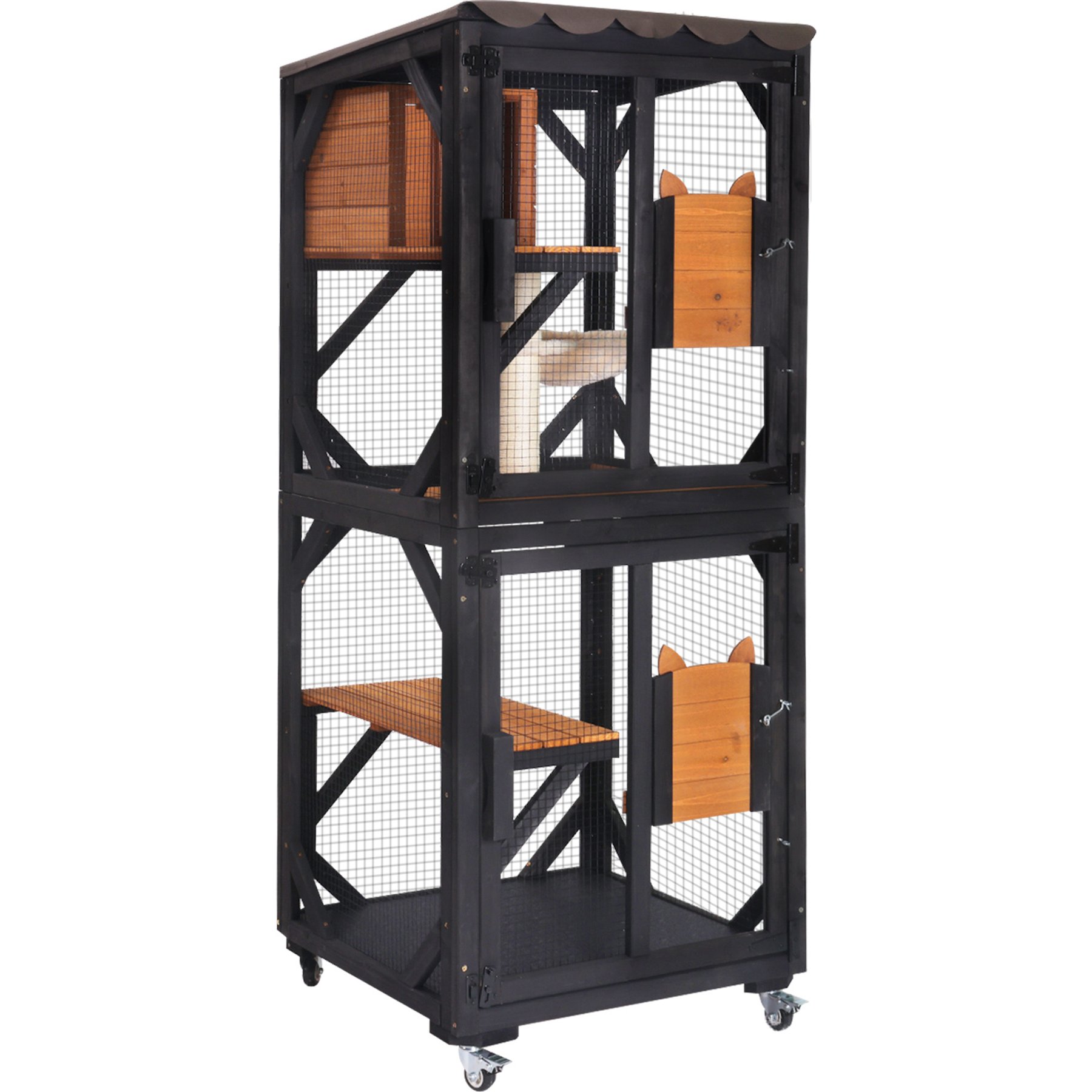 Aivituvin AIR22-M Catio Wooden Outdoor Wheeled Cat House, Brown, Medium