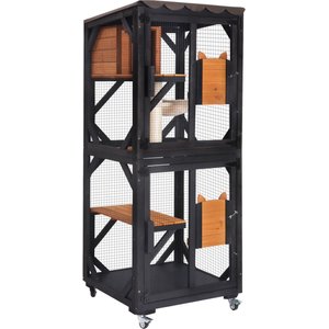 Aivituvin AIR22-M Catio Wooden Outdoor Wheeled Cat House, Brown, Medium