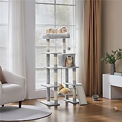 Yaheetech 54-in Multilevel Plush Cat Tree & Condo, Light Gray