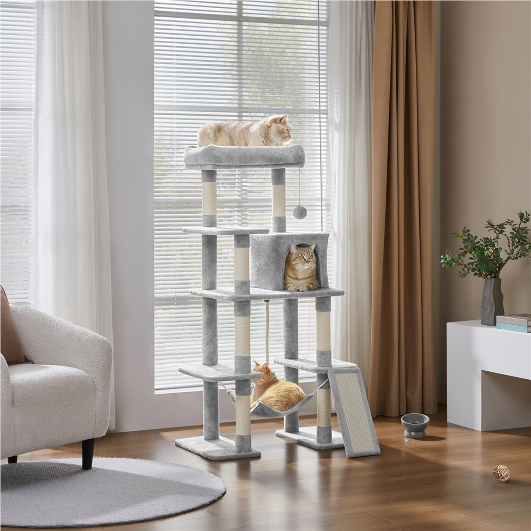 Yaheetech 54-in Multilevel Plush Cat Tree & Condo, Light Gray