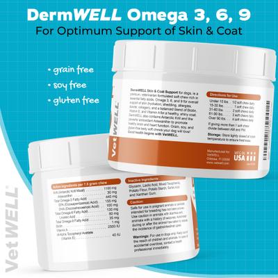 Show full view: VetWELL DermWell Omega 3 6 9 Soft Chew Supplement for Dogs, 60 count slide 7 of 8