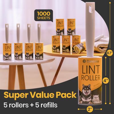 Show full view: Delomo Pet Lint Roller for Clothes, Yellow, 1000 sheets (5 Rollers + 5 Refills) slide 3 of 9