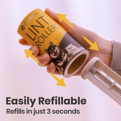 Show full view: Delomo Pet Lint Roller for Clothes, Yellow, 1000 sheets (5 Rollers + 5 Refills) slide 5 of 9