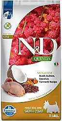 Farmina N&D Quinoa Canine Adult Skin & Coat Quail, Coconut & Turmeric Dry Dog Food, 11-lb bag