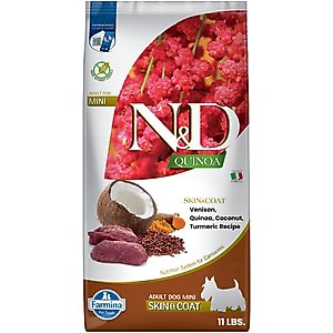 Farmina N&D Quinoa Canine Adult Skin & Coat Venison, Coconut & Turmeric Dry Dog Food, 11-lb bag