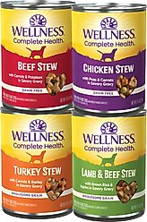 Wellness Complete Health Stews Variety Pack Grain-Free Wet Dog Food, 12.5-oz can, case of 4