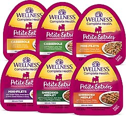 Wellness Complete Health Petite Entrees Adult Small Breed Sampler Variety Pack Grain-Free Wet Dog Food, 3-oz cup, case of 6