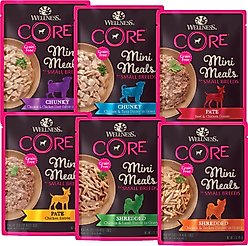 Wellness CORE Mini Meals Variety Pack Small Breed Grain-Free Wet Dog Food, 3-oz pouch, case of 6