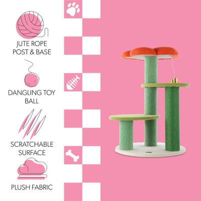 Show full view: THE LICKER STORE Poppy Modern 29-in 3-Tier Jute Flower with Dangling Toy Cat Tree, Orange/Green slide 3 of 10